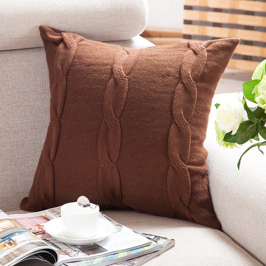 HKM-481235 Cozy Braided Throw Pillowcase in Solid Color - Cotton, 45x45cm