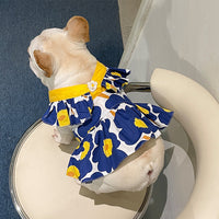 HKM-4812733 Blue Cotton Print Pet Skirt with Lace Trim for Dogs - Multiple Sizes Available