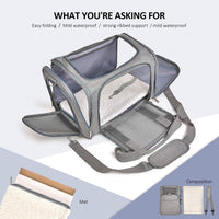 HKM-4813629 Pet Carrier for Small to Medium Animals, Soft-Sided & Collapsible Travel Bag, Airline Approved, Holds Up to 15 lbs, Grey