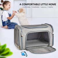 HKM-4813629 Pet Carrier for Small to Medium Animals, Soft-Sided & Collapsible Travel Bag, Airline Approved, Holds Up to 15 lbs, Grey
