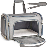 HKM-4813629 Pet Carrier for Small to Medium Animals, Soft-Sided & Collapsible Travel Bag, Airline Approved, Holds Up to 15 lbs, Grey