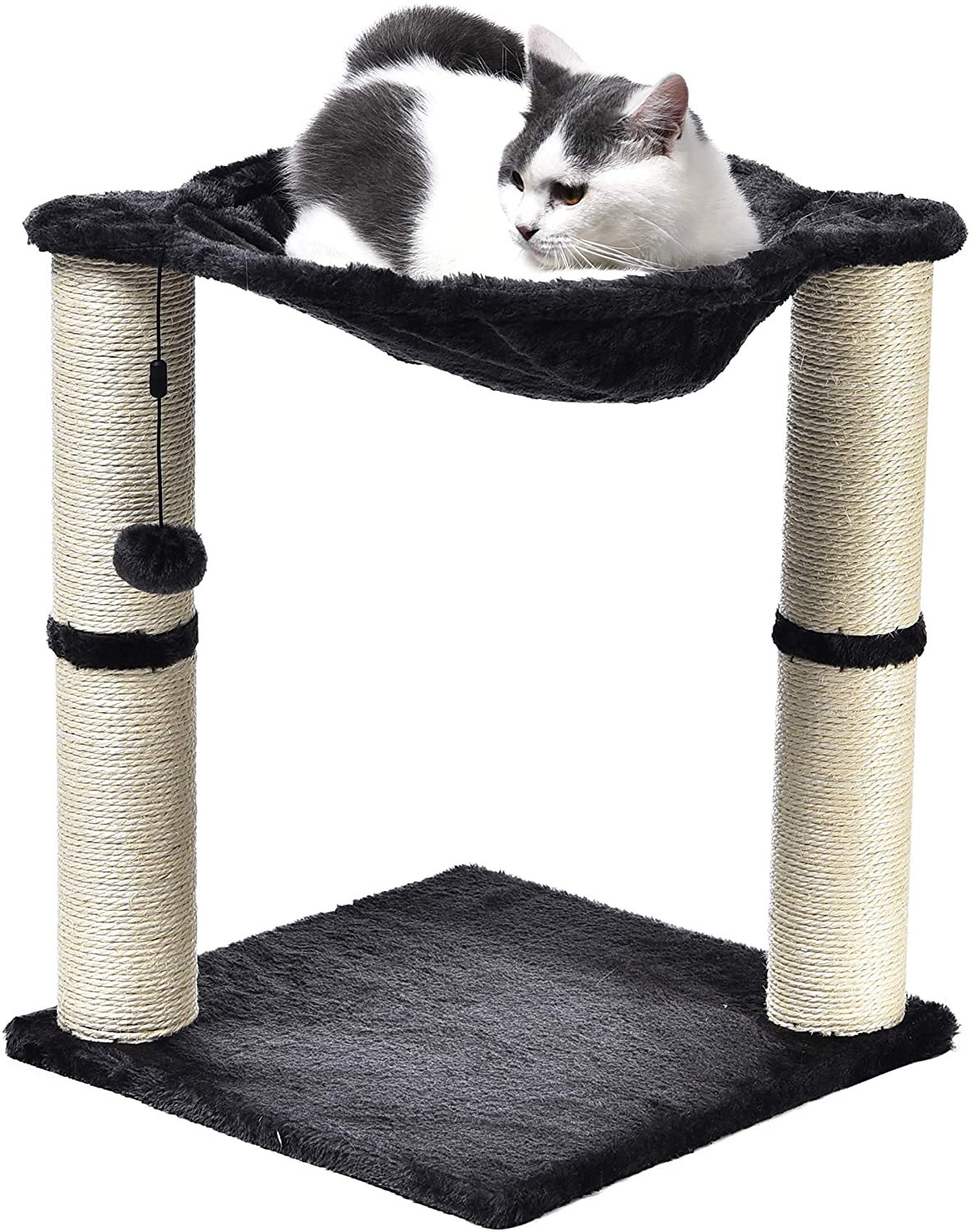 HKM-4813757 Cat Climbing Frame with Integrated Hammock and Sisal Pillar - Plush Material, Black
