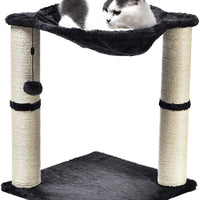 HKM-4813757 Cat Climbing Frame with Integrated Hammock and Sisal Pillar - Plush Material, Black