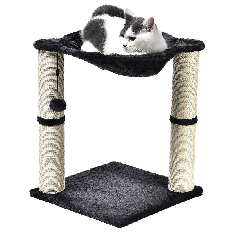 HKM-4813757 Cat Climbing Frame with Integrated Hammock and Sisal Pillar - Plush Material, Black