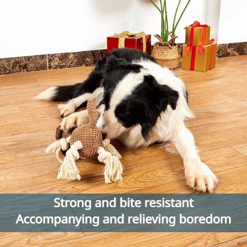 HKM-4814781 Interactive Bite-Resistant Plush Dog Toy with Cotton Rope for Teeth Grinding and Training