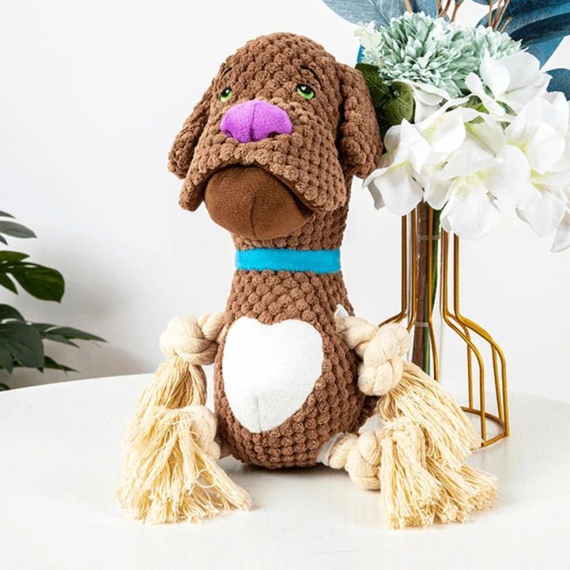 HKM-4814781 Interactive Bite-Resistant Plush Dog Toy with Cotton Rope for Teeth Grinding and Training