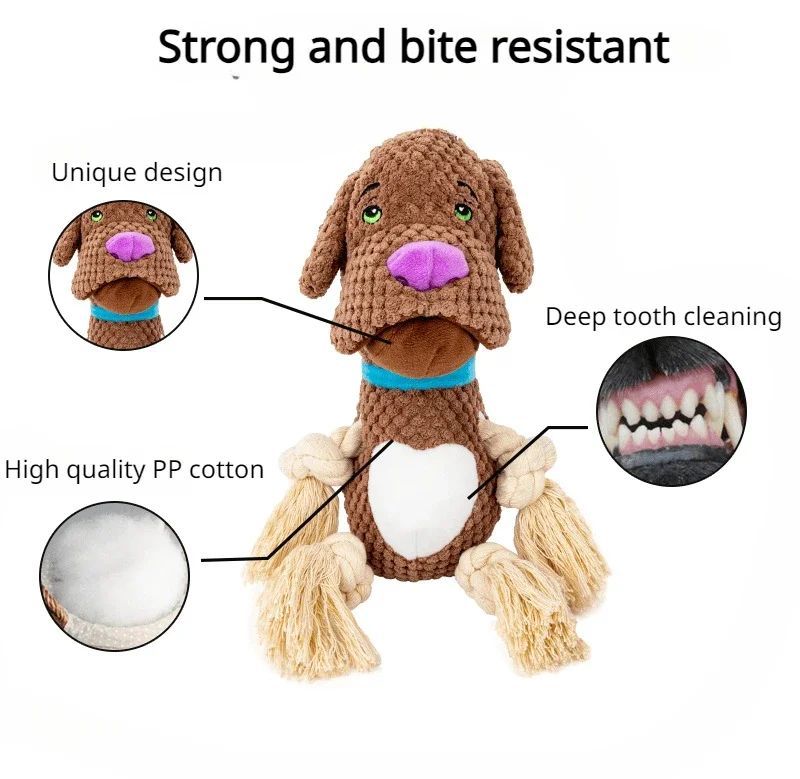 HKM-4814781 Interactive Bite-Resistant Plush Dog Toy with Cotton Rope for Teeth Grinding and Training