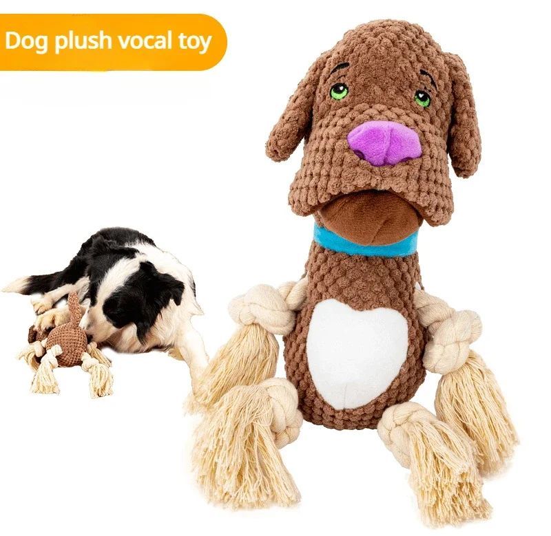 HKM-4814781 Interactive Bite-Resistant Plush Dog Toy with Cotton Rope for Teeth Grinding and Training