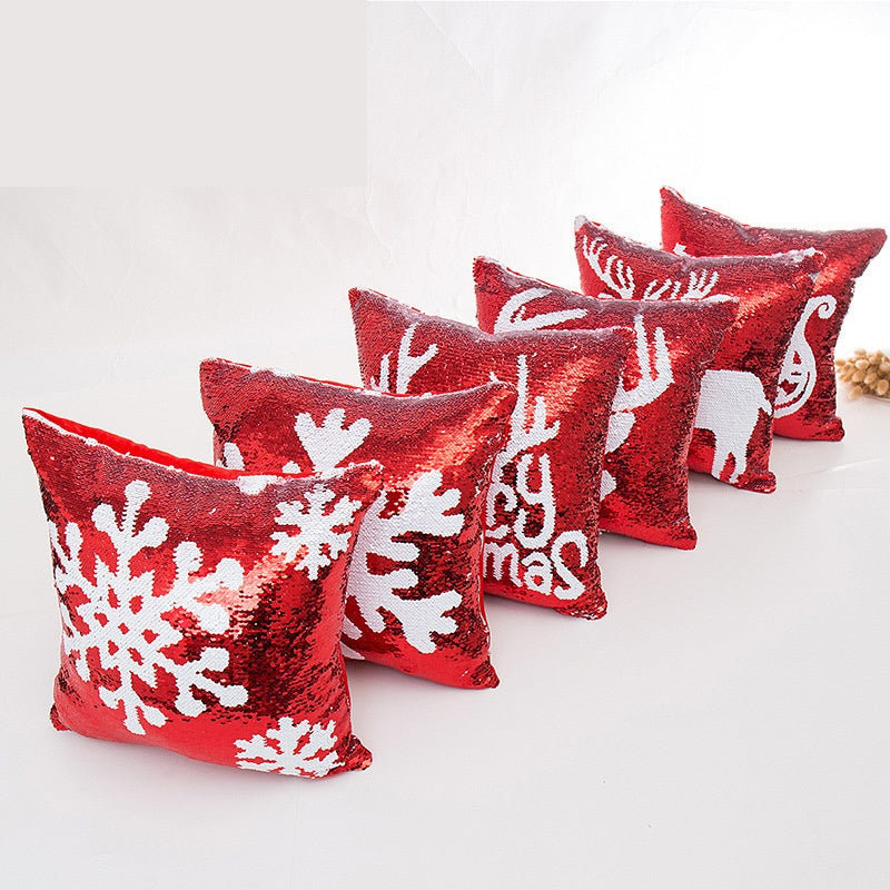HKM-481491 Reversible Red Sequin Pillowcase for Christmas Decor - 40CM x 40CM, Soft Double-Sided Design with Invisible Zipper
