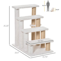 HKM-4815421 4-Level Cat Steps with Scratching Posts for Easy Access to Beds and Sofas - White
