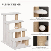 HKM-4815421 4-Level Cat Steps with Scratching Posts for Easy Access to Beds and Sofas - White