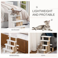 HKM-4815421 4-Level Cat Steps with Scratching Posts for Easy Access to Beds and Sofas - White