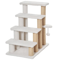 HKM-4815421 4-Level Cat Steps with Scratching Posts for Easy Access to Beds and Sofas - White