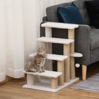 HKM-4815421 4-Level Cat Steps with Scratching Posts for Easy Access to Beds and Sofas - White