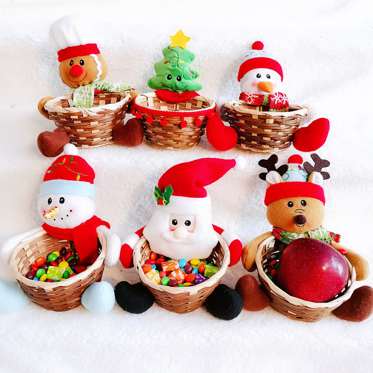 HKM-481555 Christmas Themed Storage Basket - Santa, Snowman, Elk Designs in Bamboo and Cloth