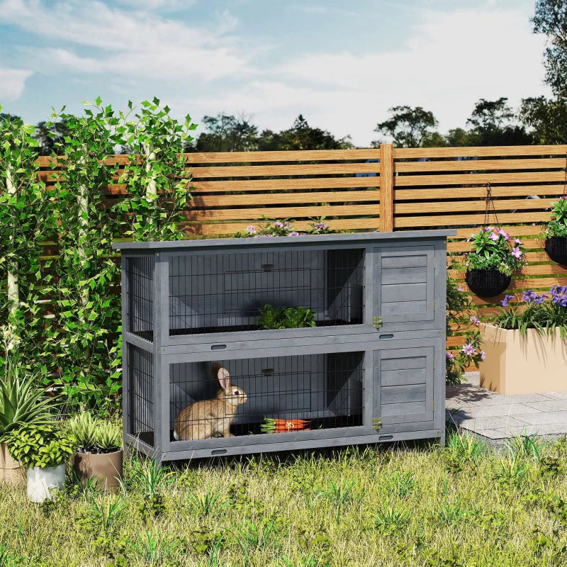 HKM-4815805 Large 2-Story Rabbit Hutch with Lockable Doors and Removable Trays for Easy Cleaning