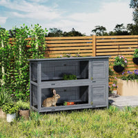 HKM-4815805 Large 2-Story Rabbit Hutch with Lockable Doors and Removable Trays for Easy Cleaning