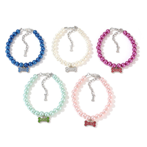 HKM-4815933 Elegant Pearl Cat Necklace in Multiple Colors - Stylish Accessory for Felines