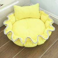 HKM-4816189 Cozy Yellow Bud-Shaped Polar Fleece Dog Bed for Small Pets