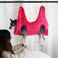 HKM-4816317 Pet Grooming Hammock Restraint Bag – Soft Falai Velvet in Blue, Rose Red, and Gray, Sizes S/M/L