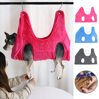 HKM-4816317 Pet Grooming Hammock Restraint Bag – Soft Falai Velvet in Blue, Rose Red, and Gray, Sizes S/M/L