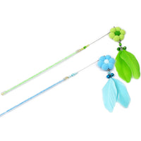 HKM-4816957 Cat Toy with Plush and Feather, 25cm Grip, 18cm Fringe, Steel Wire 13cm