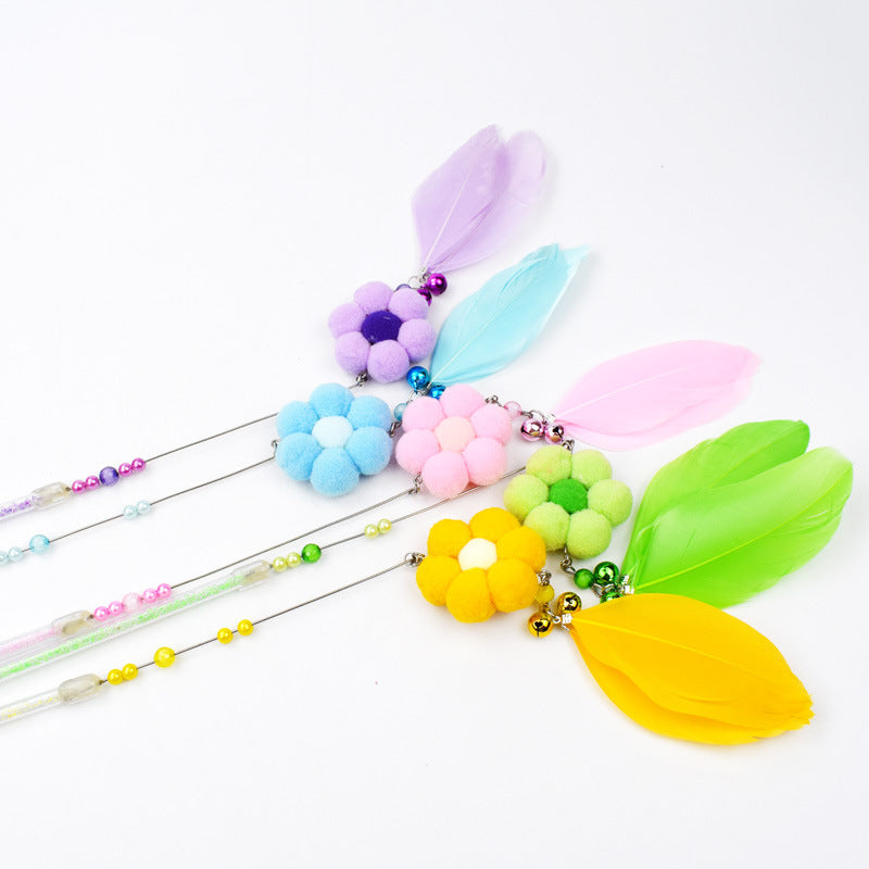 HKM-4816957 Cat Toy with Plush and Feather, 25cm Grip, 18cm Fringe, Steel Wire 13cm