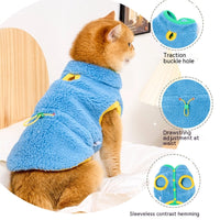 HKM-4818493 Cozy Lambswool Cat Vest with Stylish Edges in White Pink and Blue Green
