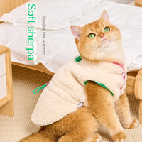 HKM-4818493 Cozy Lambswool Cat Vest with Stylish Edges in White Pink and Blue Green