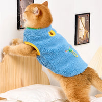 HKM-4818493 Cozy Lambswool Cat Vest with Stylish Edges in White Pink and Blue Green