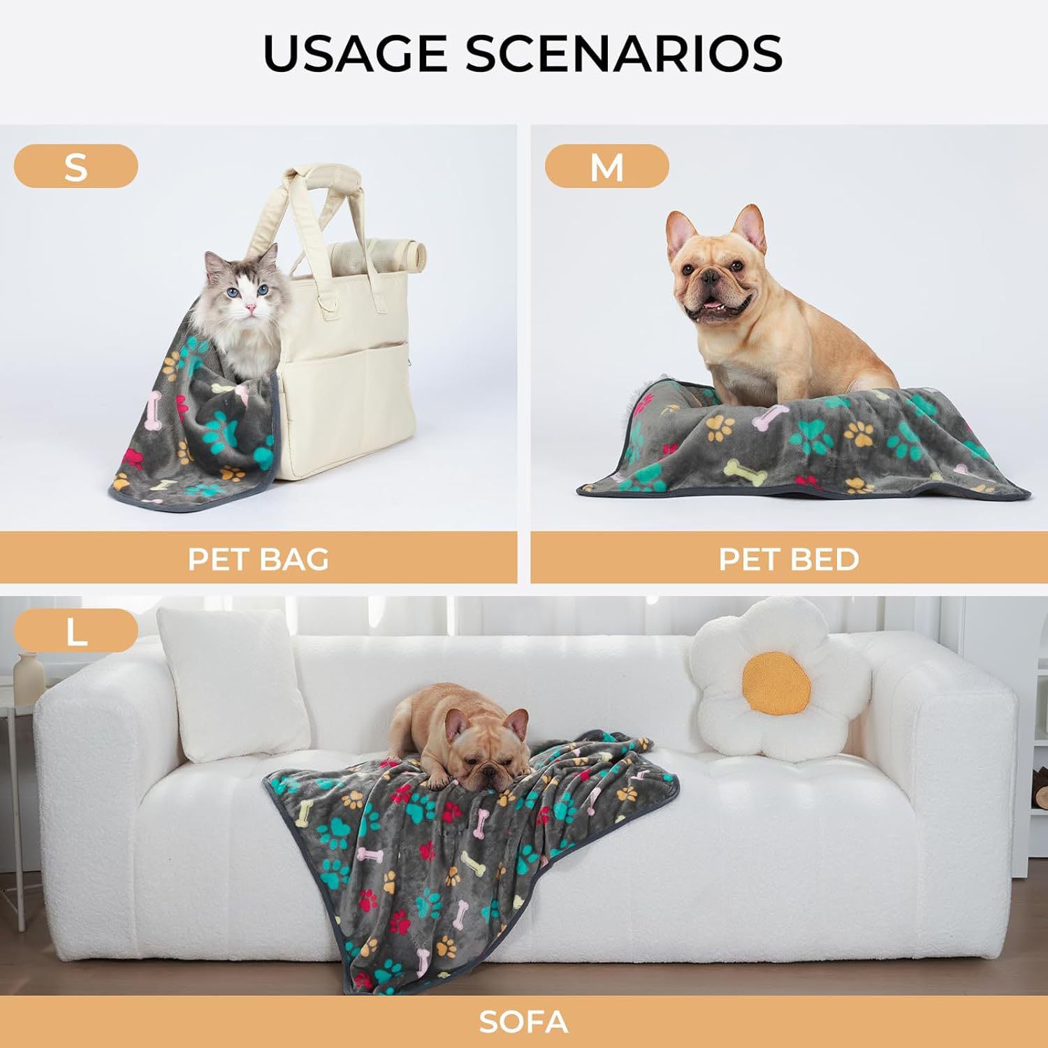 HKM-4818749 Cozy Pet Blanket for Dogs and Cats, Soft Cloth Mat in Beige, Black, Camel, Dark Gray - Multiple Sizes Available