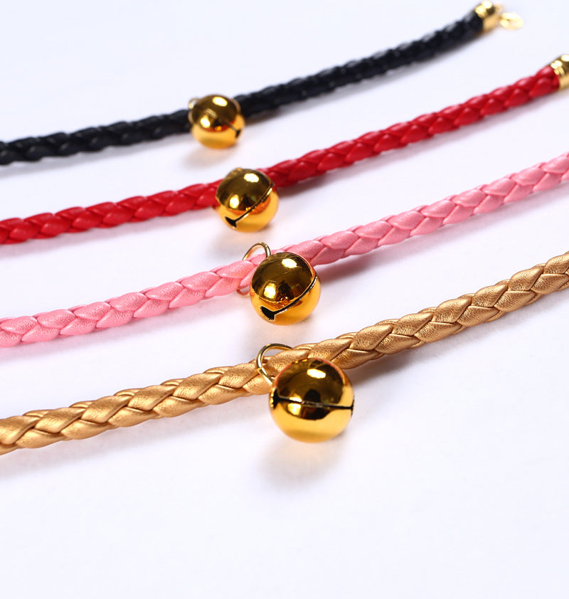 HKM-4819901 Adjustable PU Leather Pet Collar with Bell - Sizes S (20-25 cm) and M (25-30 cm)