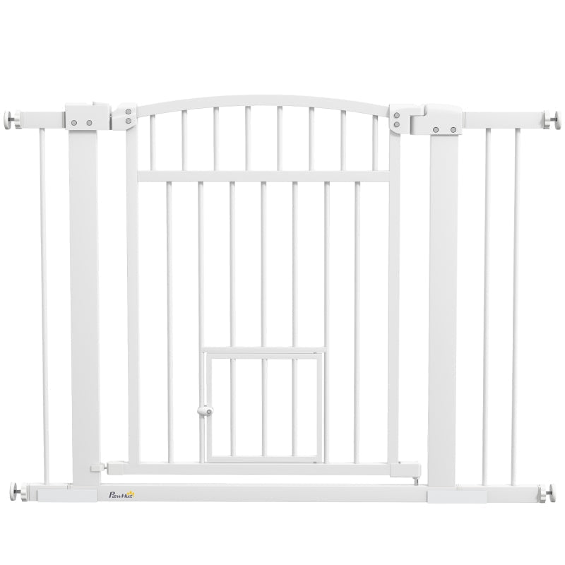 HKM-4821565 Extra Wide Adjustable Dog Gate with Cat Door and Extension Kits for Stairs and Doorways