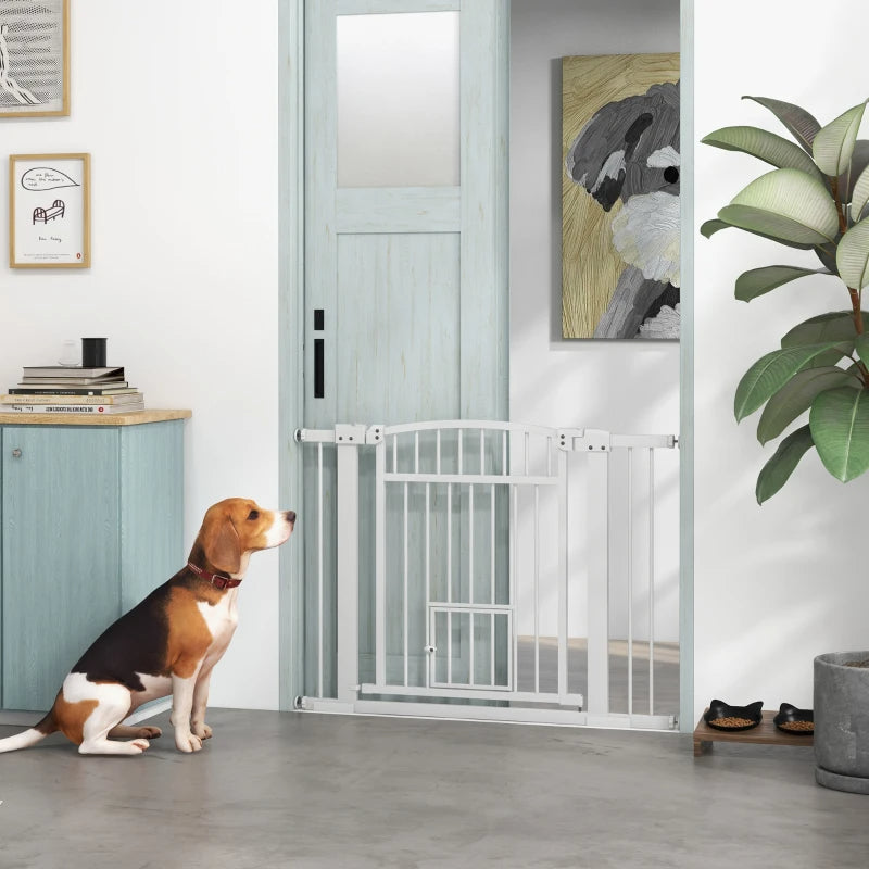 HKM-4821565 Extra Wide Adjustable Dog Gate with Cat Door and Extension Kits for Stairs and Doorways