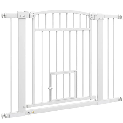 HKM-4821565 Extra Wide Adjustable Dog Gate with Cat Door and Extension Kits for Stairs and Doorways