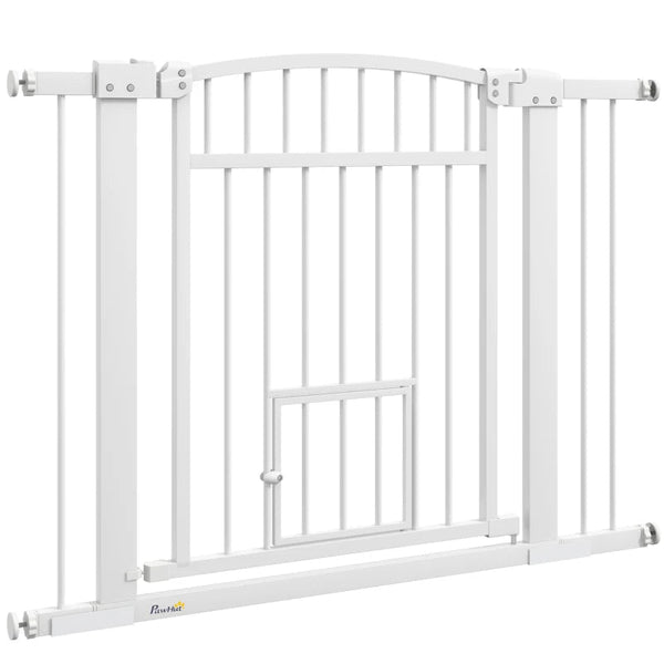 HKM-4821565 Extra Wide Adjustable Dog Gate with Cat Door and Extension Kits for Stairs and Doorways