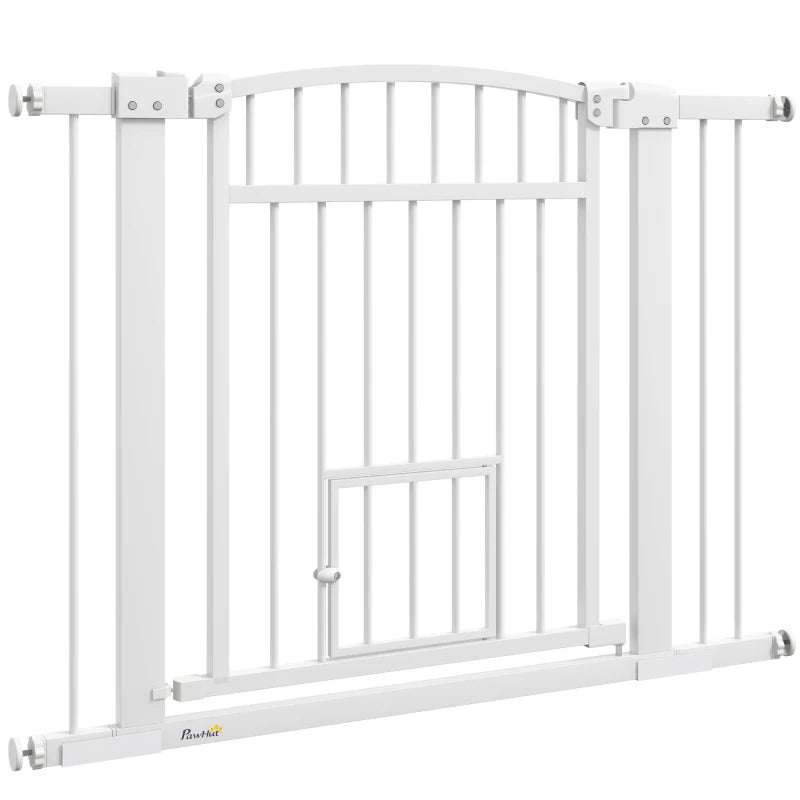 HKM-4821565 Extra Wide Adjustable Dog Gate with Cat Door and Extension Kits for Stairs and Doorways