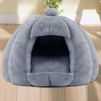 HKM-4821949 Thickened Plush Yurt Nest for Cats and Dogs - Cozy Rabbit and Pull Plush Design in Orange, Yellow, and Grey