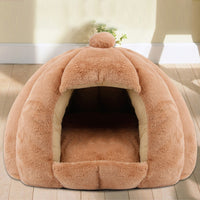 HKM-4821949 Thickened Plush Yurt Nest for Cats and Dogs - Cozy Rabbit and Pull Plush Design in Orange, Yellow, and Grey