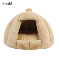 HKM-4821949 Thickened Plush Yurt Nest for Cats and Dogs - Cozy Rabbit and Pull Plush Design in Orange, Yellow, and Grey