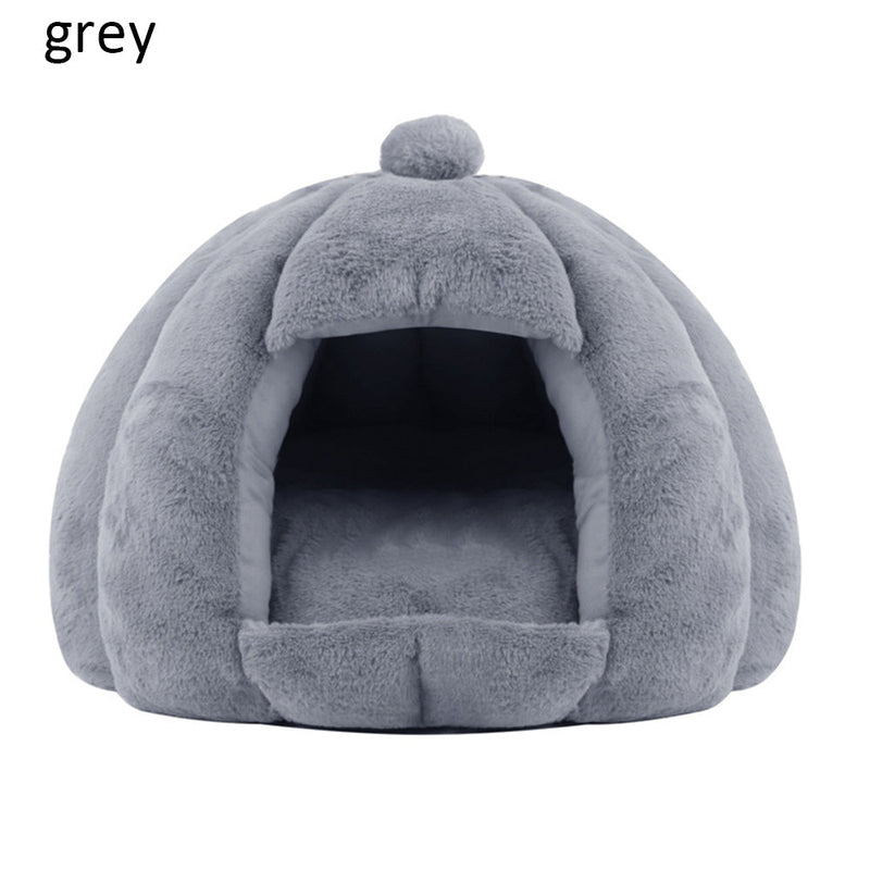 HKM-4821949 Thickened Plush Yurt Nest for Cats and Dogs - Cozy Rabbit and Pull Plush Design in Orange, Yellow, and Grey