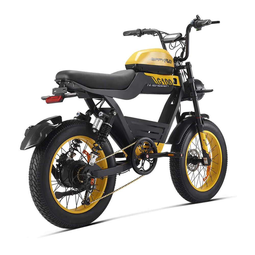 HKM-482195 HappyRun Tank G100 Yellow Electric Bike 2000W Dual Battery Long Range Street Motorcycle