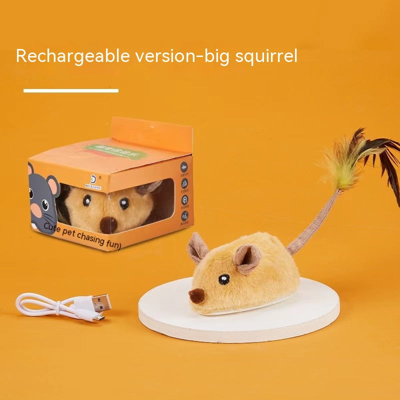 HKM-4822717 Rechargeable Plush Smart Mouse Cat Toy with Simulation Sounds for Boredom Relief