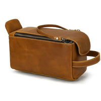 HKM-482323 Retro Large Capacity Cowhide Leather Wash Bag for Men and Women