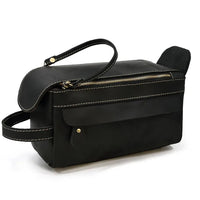 HKM-482323 Retro Large Capacity Cowhide Leather Wash Bag for Men and Women