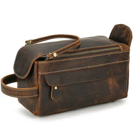 HKM-482323 Retro Large Capacity Cowhide Leather Wash Bag for Men and Women