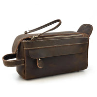 HKM-482323 Retro Large Capacity Cowhide Leather Wash Bag for Men and Women
