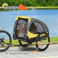 HKM-4823357 Dog Bike Trailer with Mesh Windows and Safety Leash, Fits Medium Dogs Up to 44 lbs, Quick-Release Wheels, Yellow