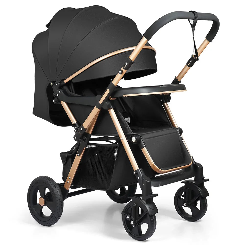 HKM-482451 Lightweight Reversible Handle Baby Stroller with Canopy and Large Storage Basket
