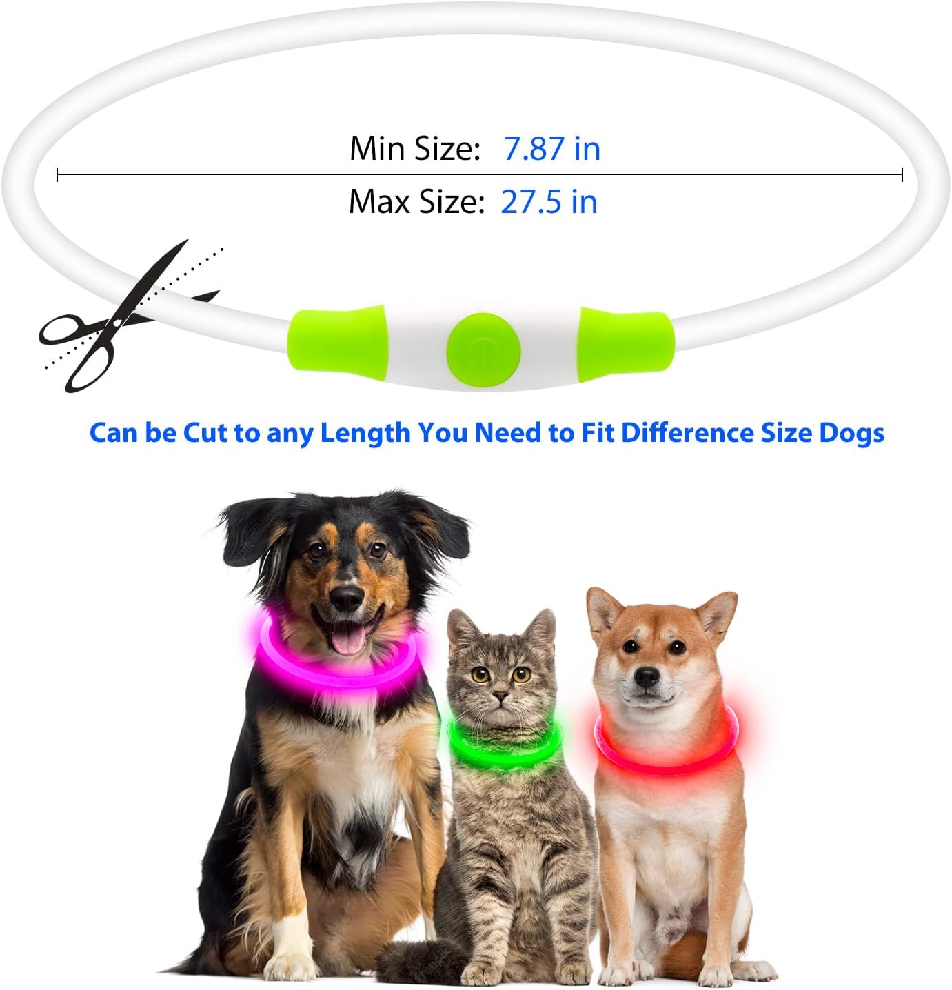 HKM-4825149 LED Dog Collar - Rechargeable Glow in the Dark Safety Necklace for Pets, Adjustable Fit, USB Charging